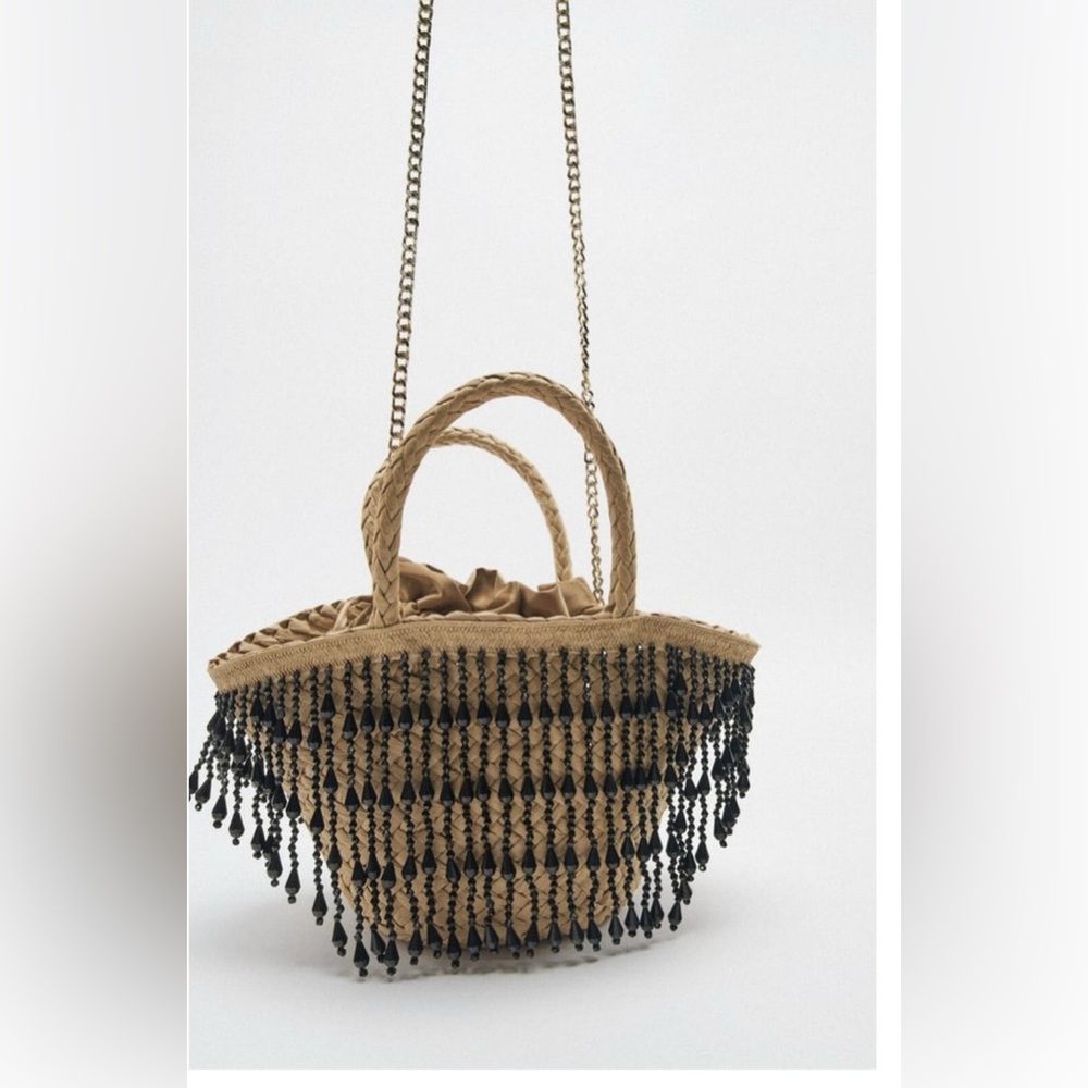 Chic Tan and Black Beaded Women's Zara Bag